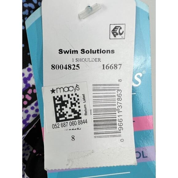 Women's Swim Solutions Black Printed Tummy Control One Shoulder Swimsuit 8 - Picture 5 of 7